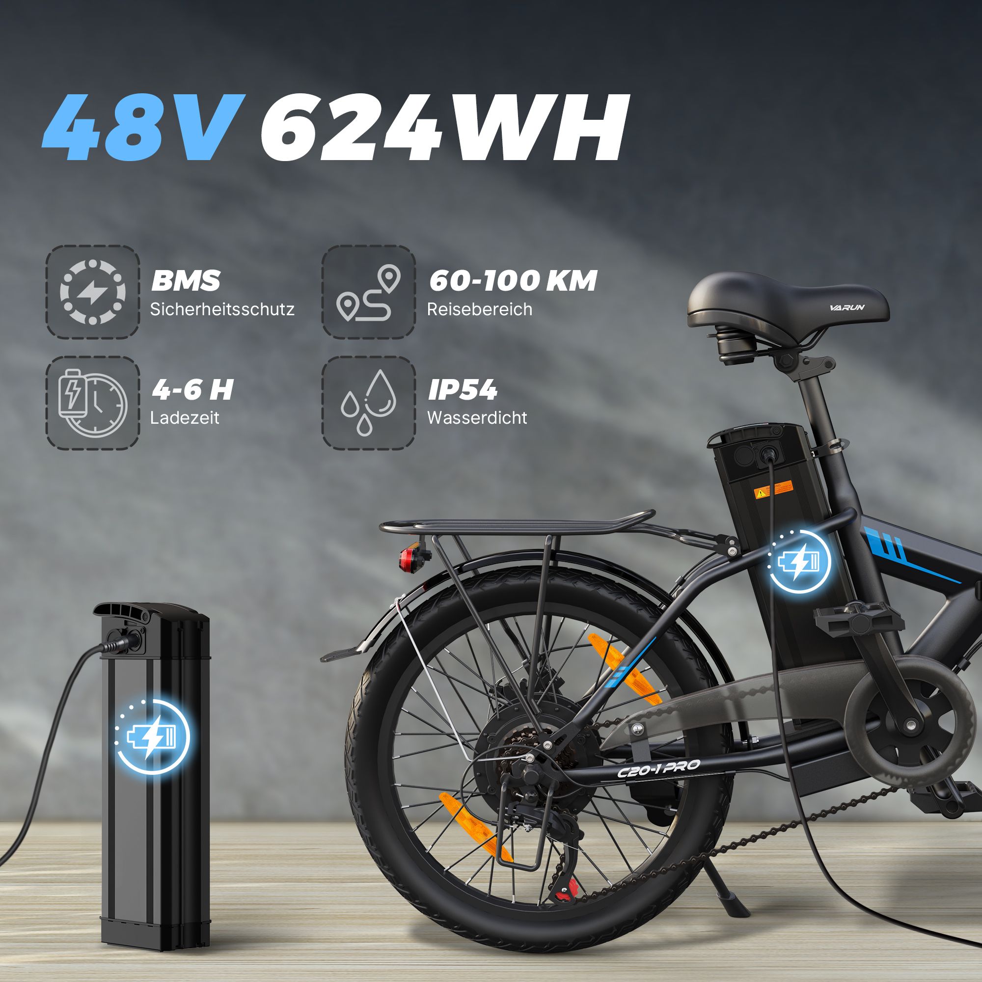 VARUN C20-1 PRO Vélo électrique pliant, 48 V 13 Ah