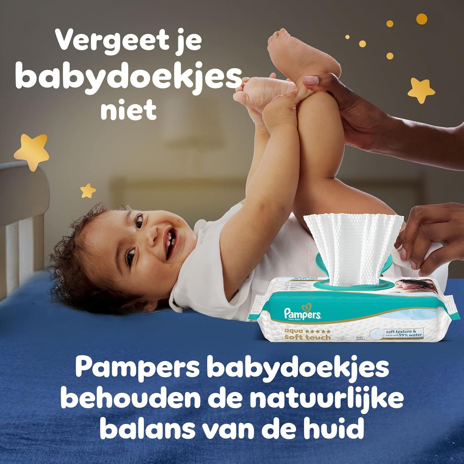 Pampers babydoekjes behouden de natuurlijke pH-balans van de huid.