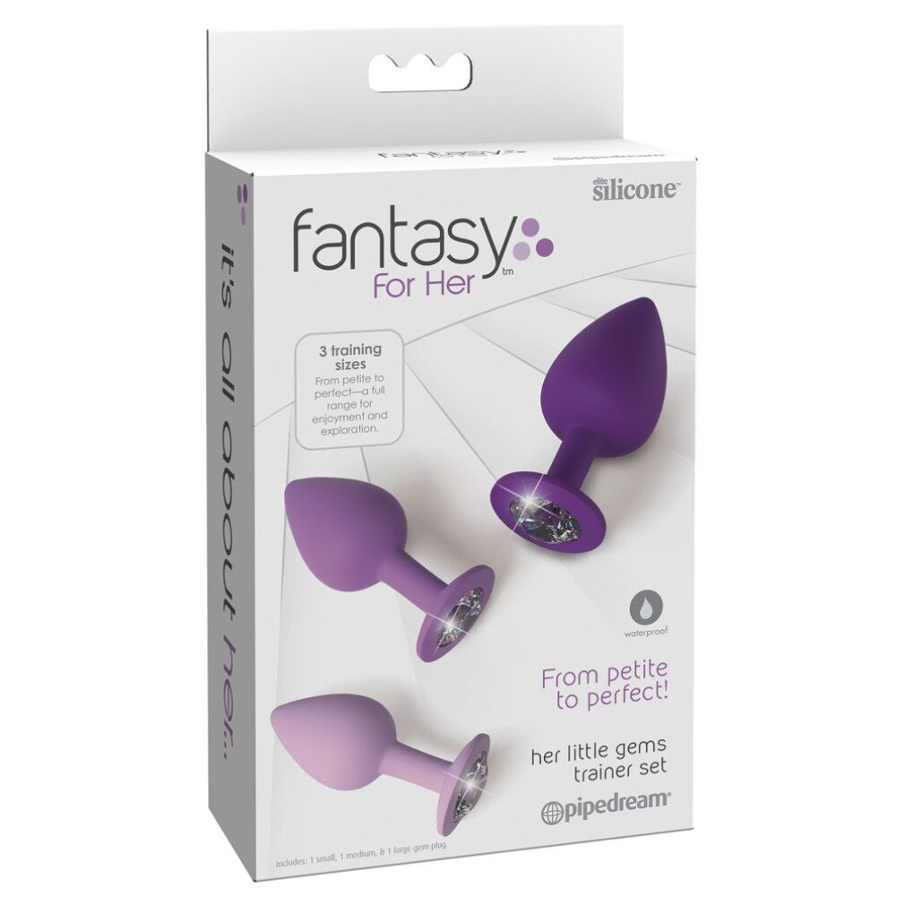 Emballage du set de plugs anaux Fantasy For Her avec trois plugs violets.
