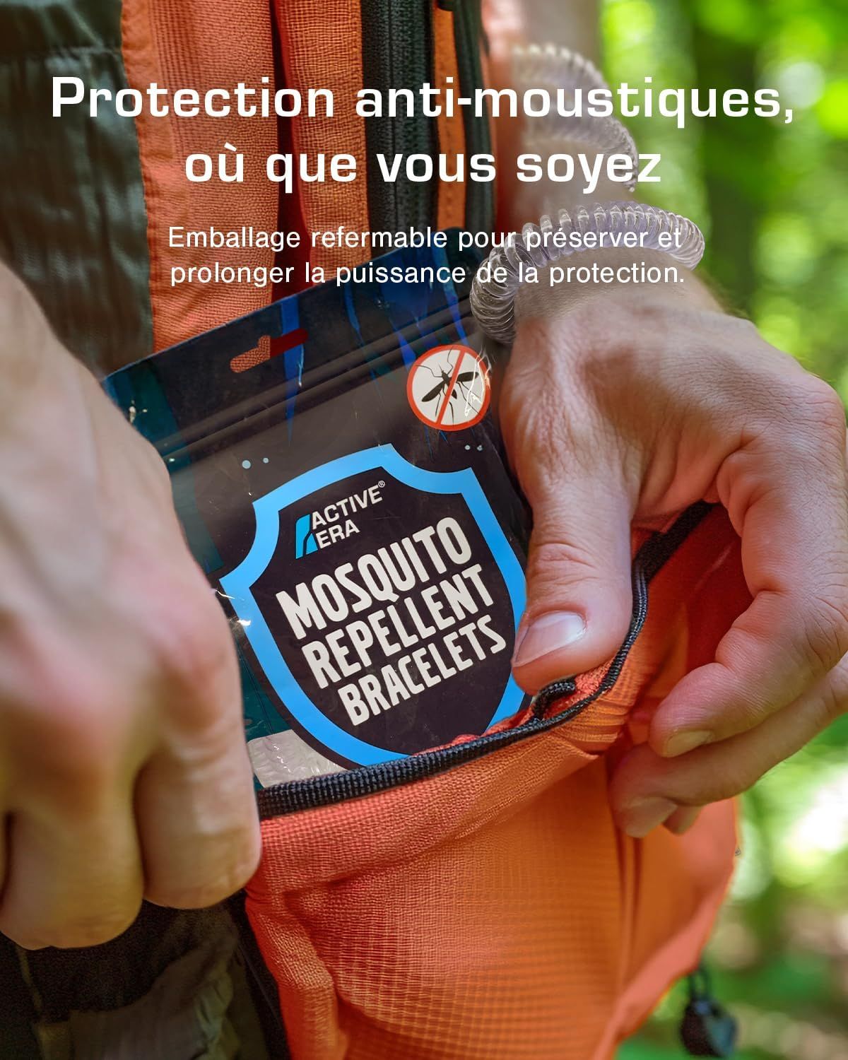 Emballage pour bracelets anti-moustiques 'ACTIVE ERA MOSQUITO REPELLENT BRACELETS'.