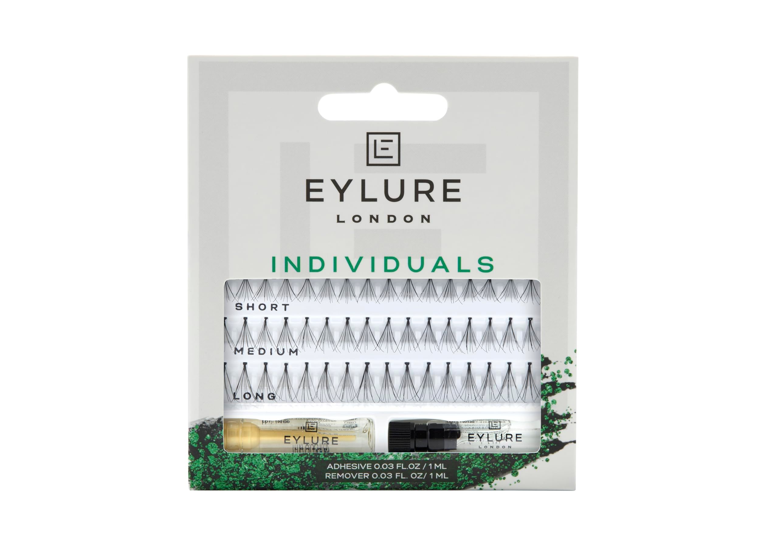 Faux cils individuels Eylure Pro-Lash : cils courts, moyens et longs avec colle et dissolvant.