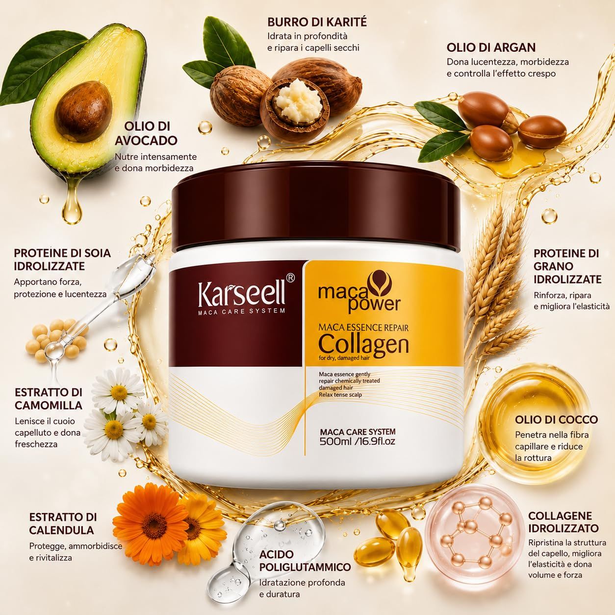 KARSEELL Masque Capillaire au Collagène – Réparation Nutrition et Hydratation
