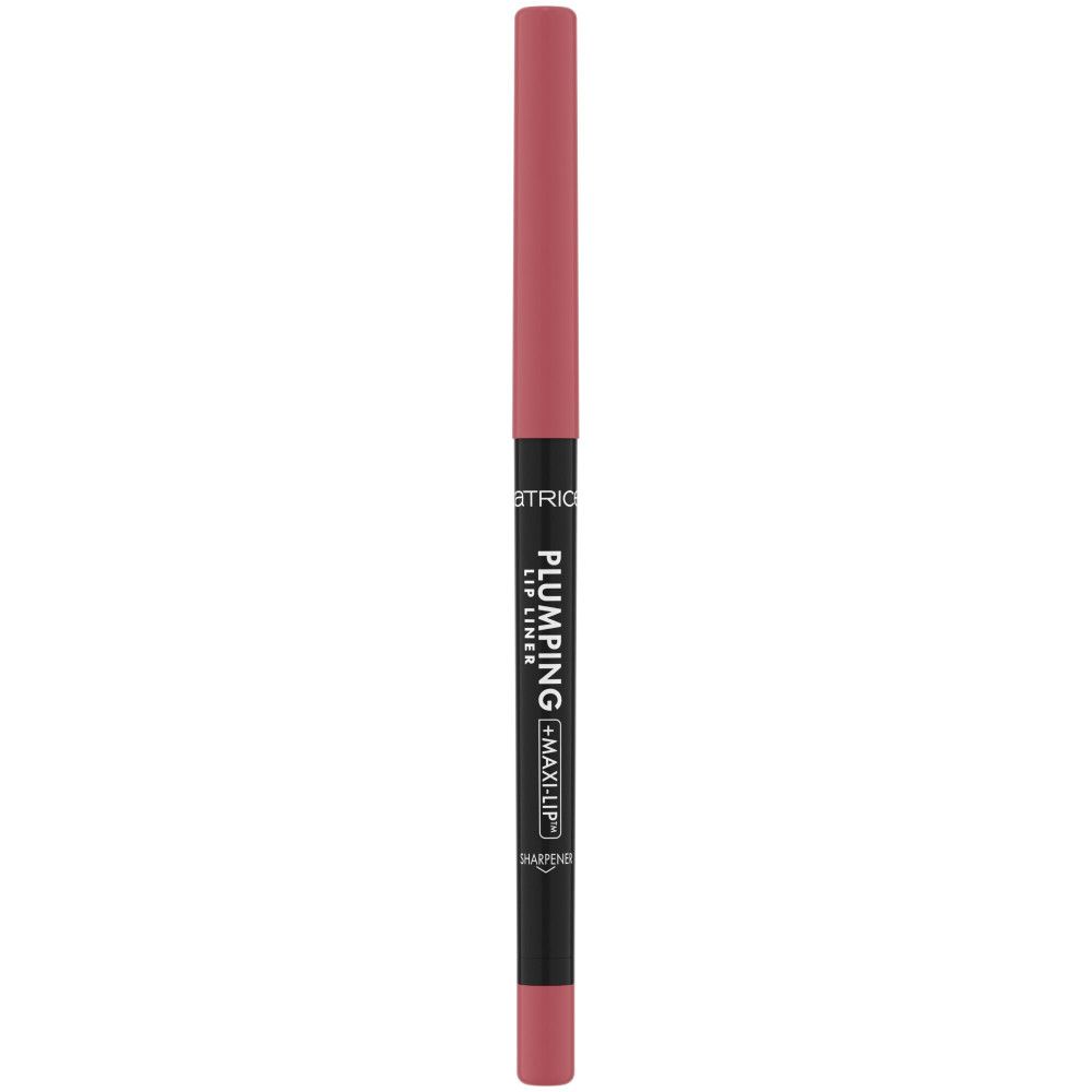 Lipliner. Zwarte en roze potlood met productnaam en merk. Roze punt.