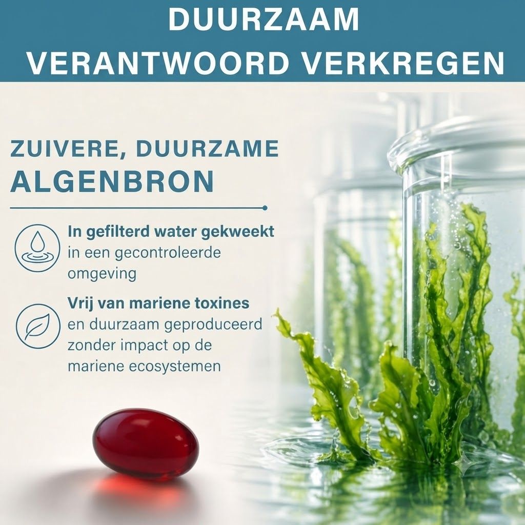 Duurzame algenbron: Gekweekt in gecontroleerde omgeving, vrij van mariene toxines.