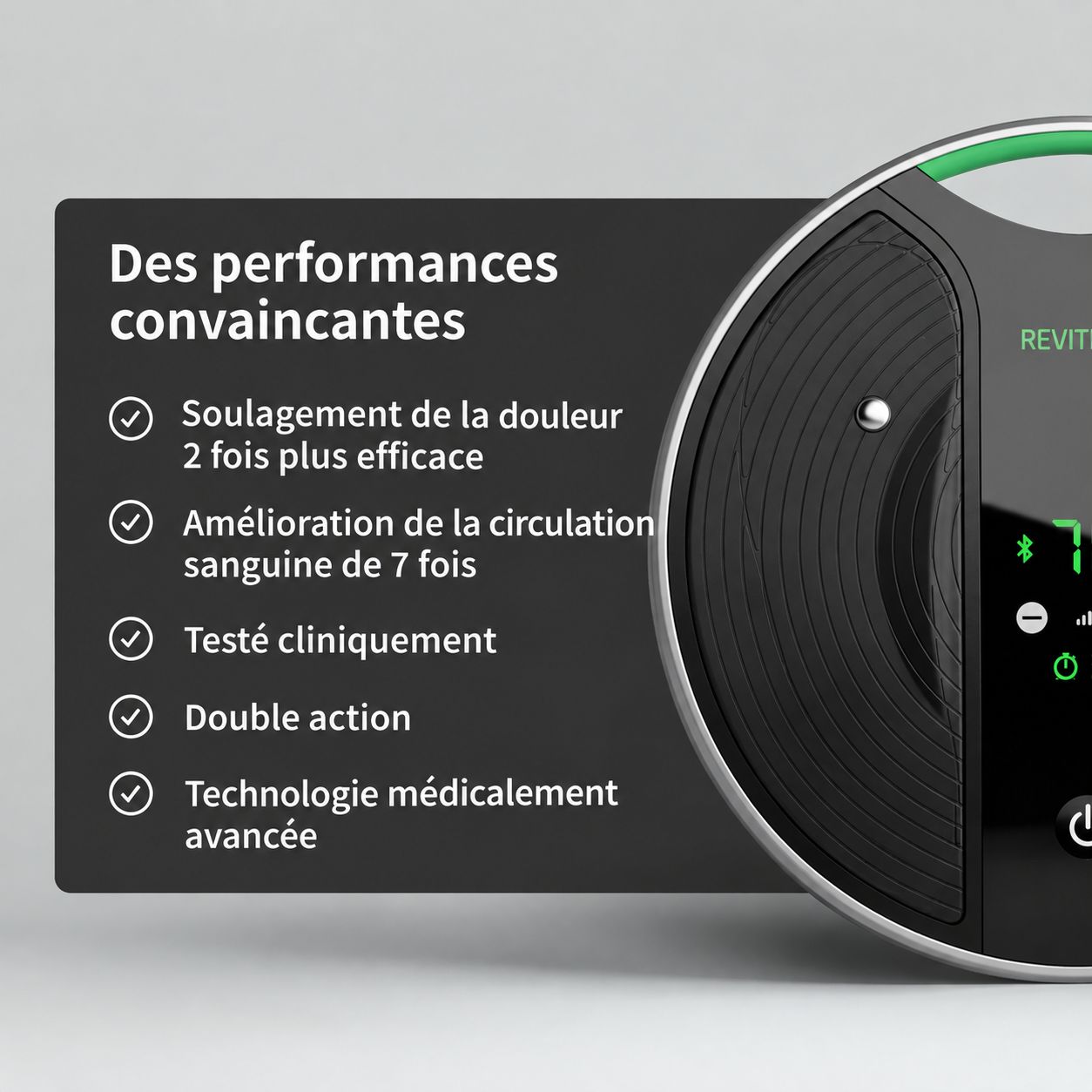 REVITIVE Medic Coach : performances convaincantes, soulagement douleur, circulation, testé cliniquement.