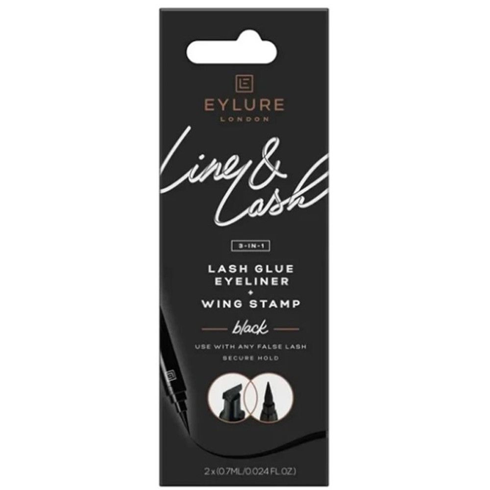 Emballage noir avec nom et logo du produit. Contient eyeliner et tampon aile. 2 x 0,7 ml.
