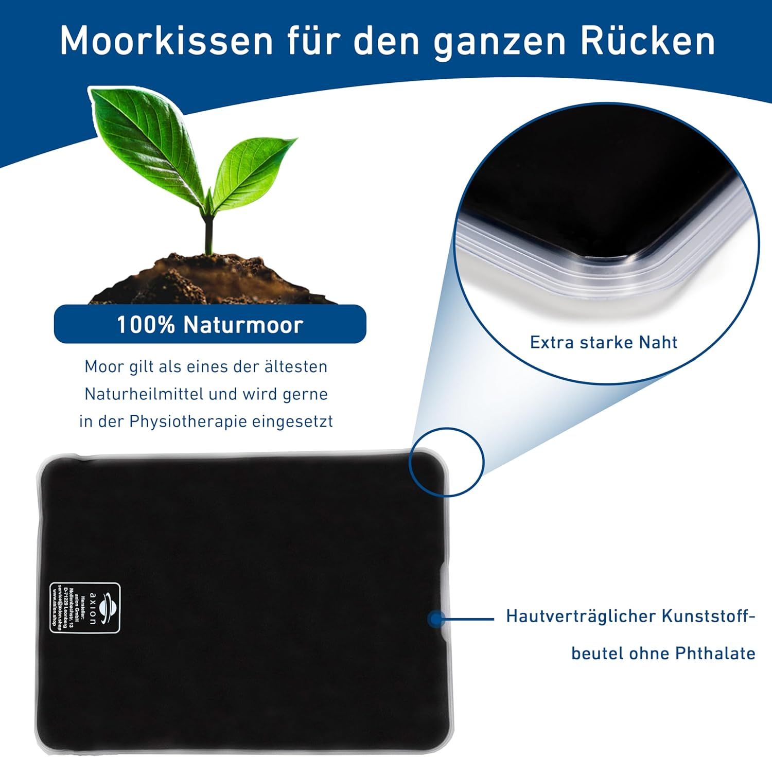 Zwart warmtekussen, 100% natuurveen, extra sterke naad, ftalaatvrije zak.