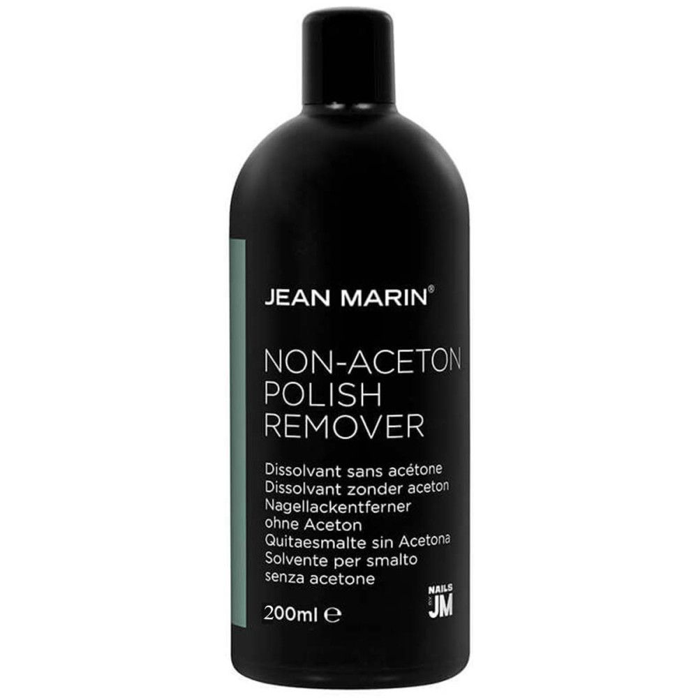 Flacon noir "JEAN MARIN NON-ACETON POLISH REMOVER". Informations multilingues. Contenance 200ml.