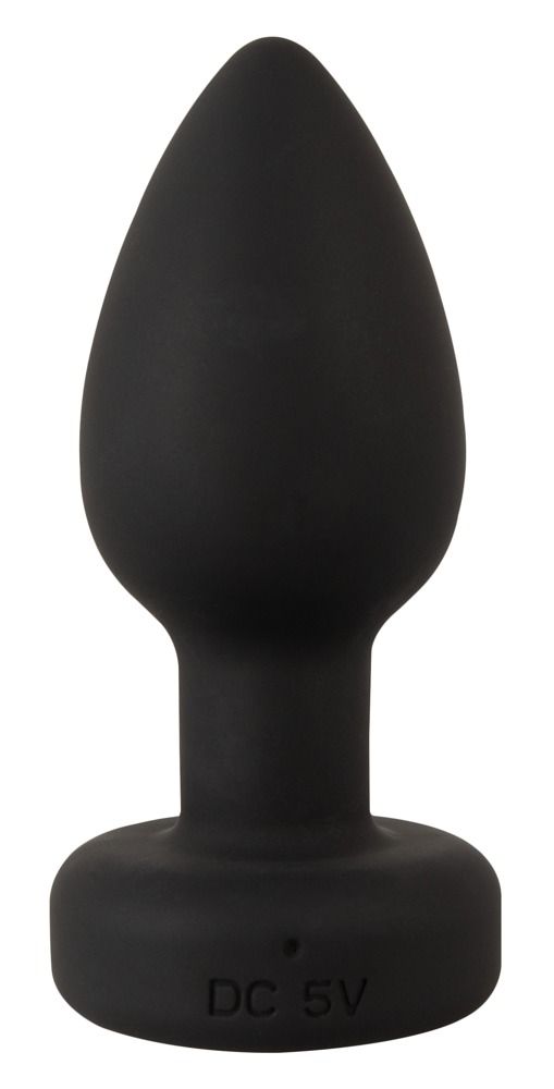 Bouchon anal noir avec base large et indication DC 5V.