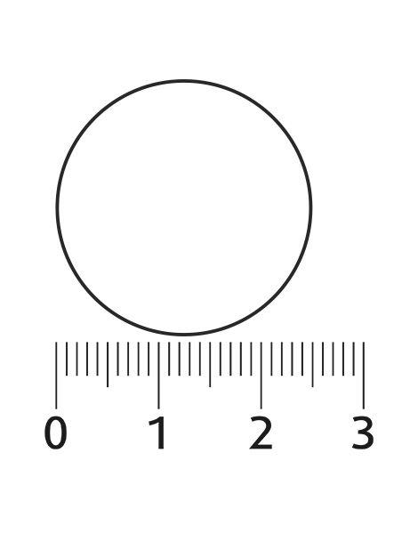 Cirkel met schaal. De cirkel heeft een diameter van ongeveer 2,5 eenheden.