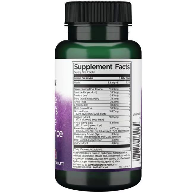 Dos du flacon vert. Contient des informations nutritionnelles et des ingrédients. Texte en anglais.