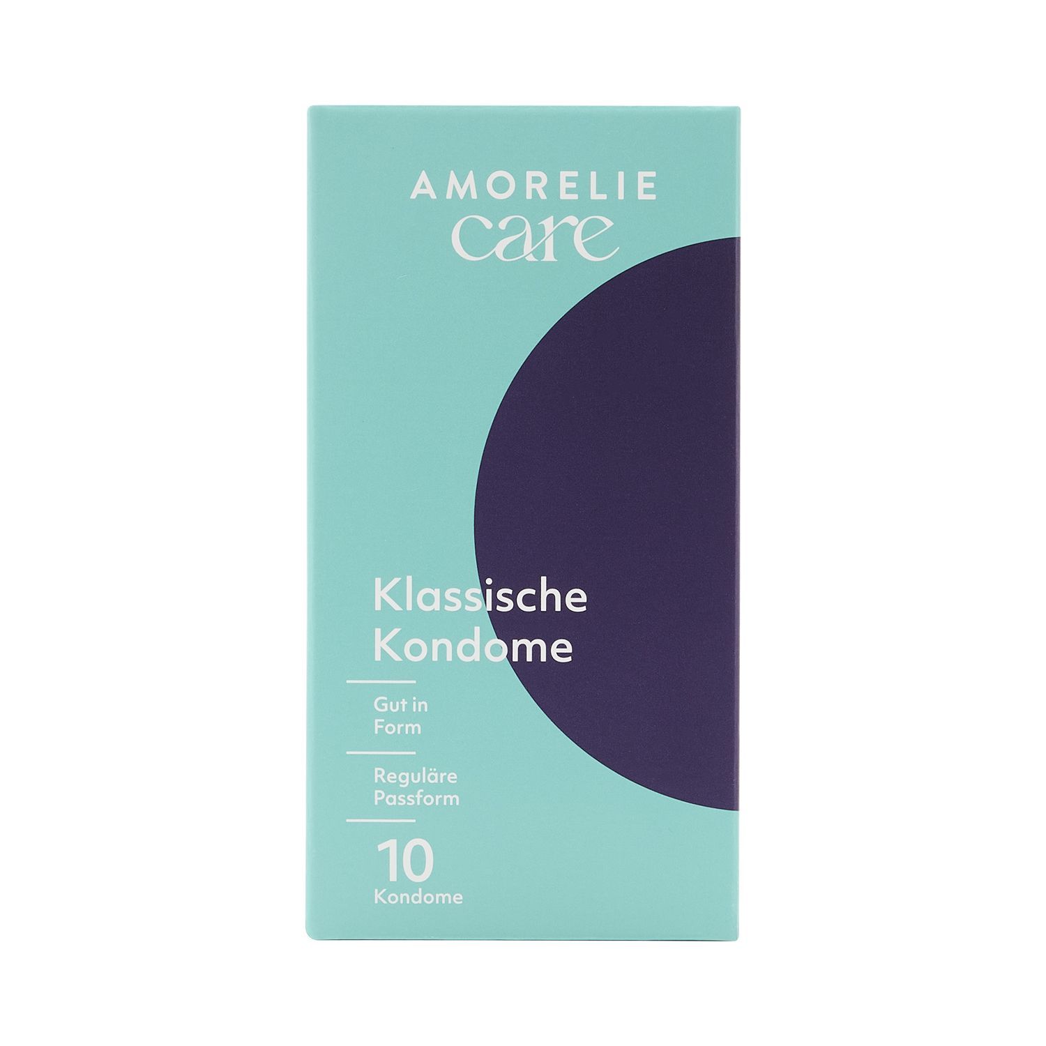 Paquet de préservatifs AMORELIE Care »Klassische Kondome«. 10 préservatifs. Texte: Gut in Form, Reguläre Passform.