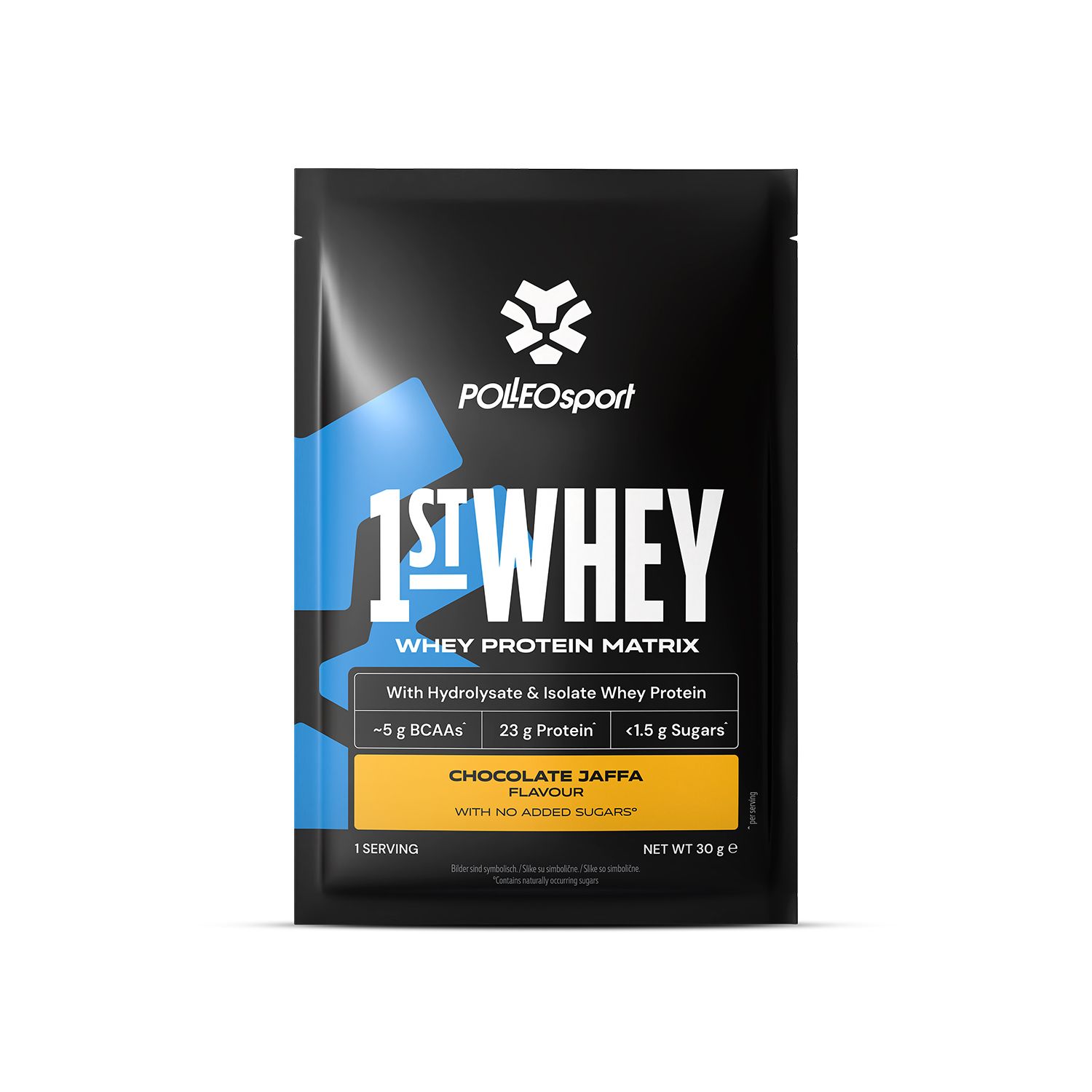 Sachet Polsport 1st Whey Protein Matrix, saveur Jaffa Chocolat, 30g.