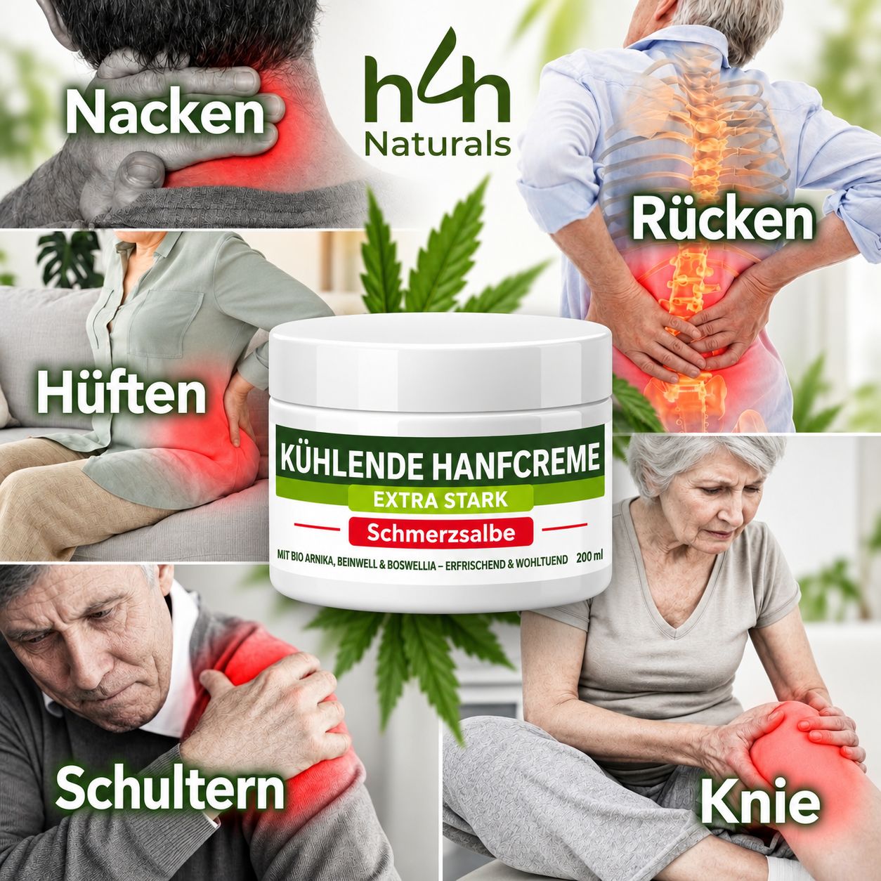 Verkoelende Hennepcrème Extra Sterk Pijnzalf met biologische Arnica, Smeerwortel & Boswellia - Verfrissend & Verzachtend 200 ml.