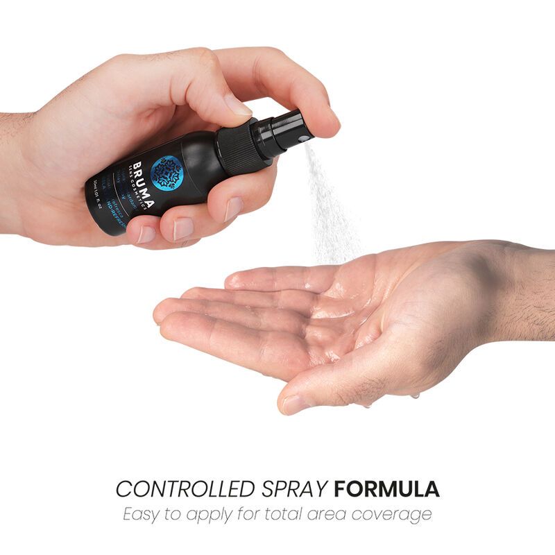 Bruma spray wordt in de handpalm gespoten. Gecontroleerde sprayformule.