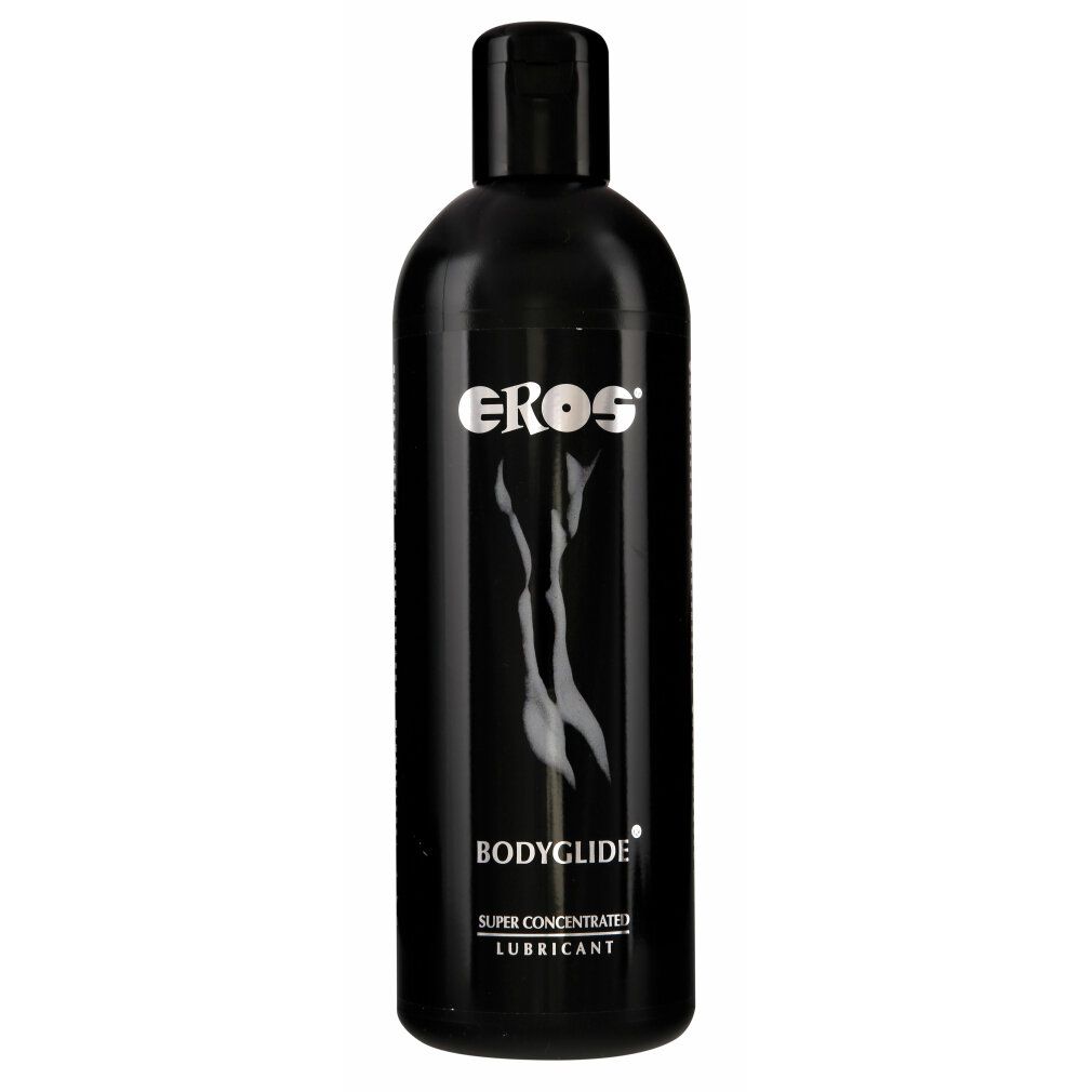 Flacon noir Bodyglide Super Concentrated Lubricant avec logo argenté et silhouette.