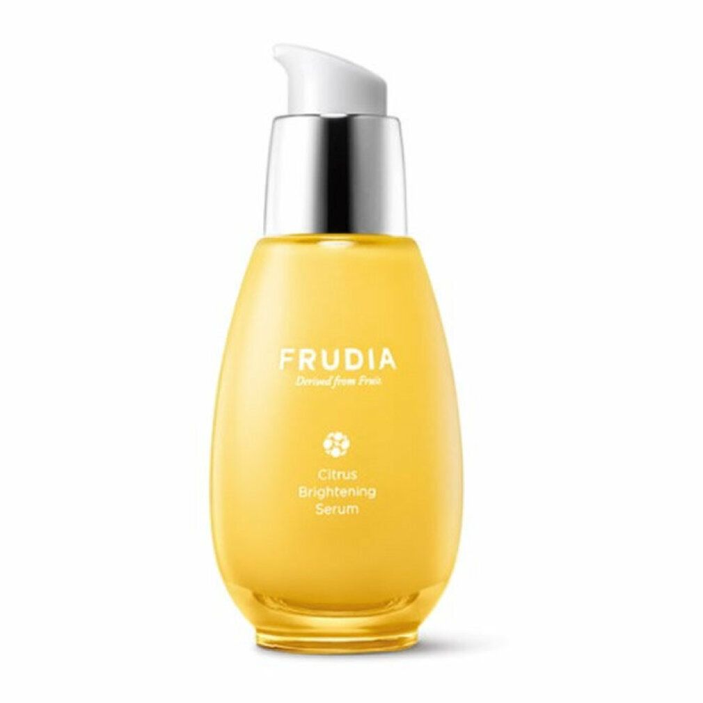 Gele fles met pompdos, FRUDIA Citrus Brightening Serum.