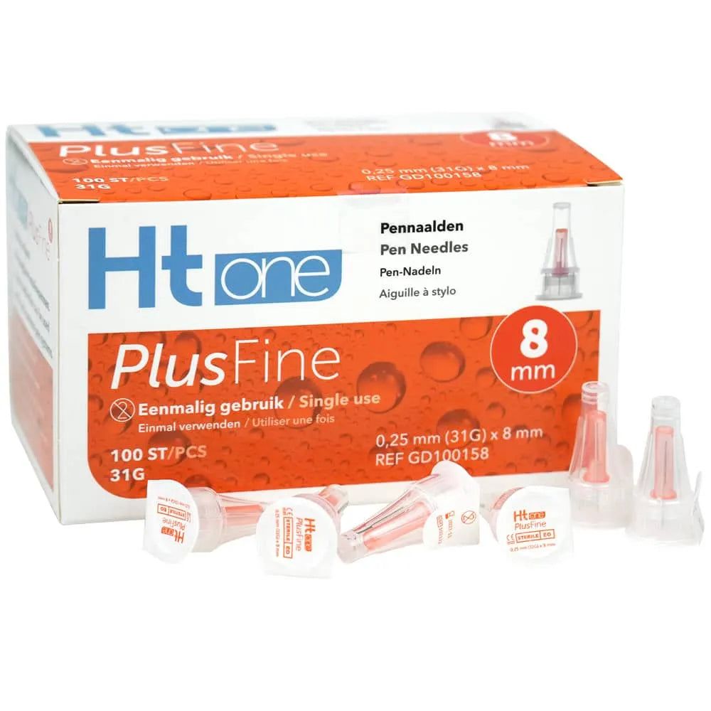 Htone PlusFine Pennaalden, 8 mm lang, 31G, 100 stuks.