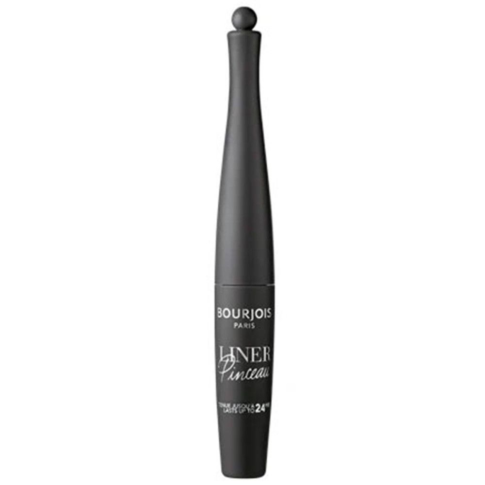 Eyeliner noir Bourjois. Flacon avec pinceau, bouchon noir. Inscription: Liner Pinceau Waterproof 24h.
