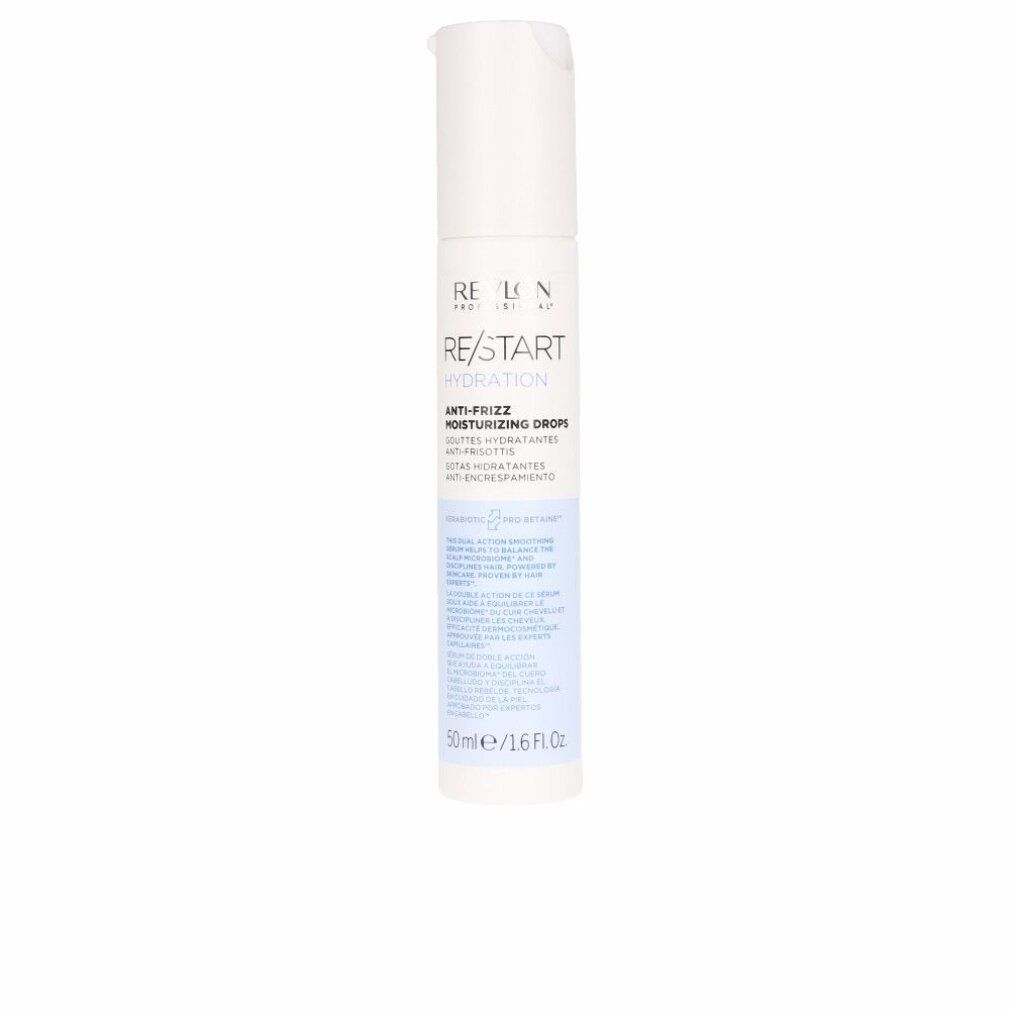 Revlon Re/Start Hydration gouttes hydratantes anti-frisottis en flacon pompe blanc.