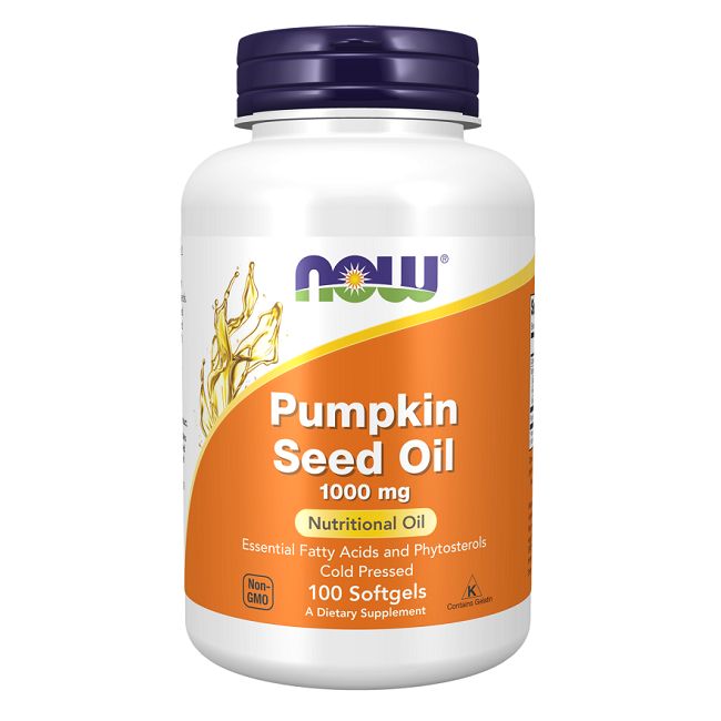 Now Foods Huile de pépins de courge 1000 mg, 100 gélules molles. Contient des acides gras essentiels et des phytostérols.