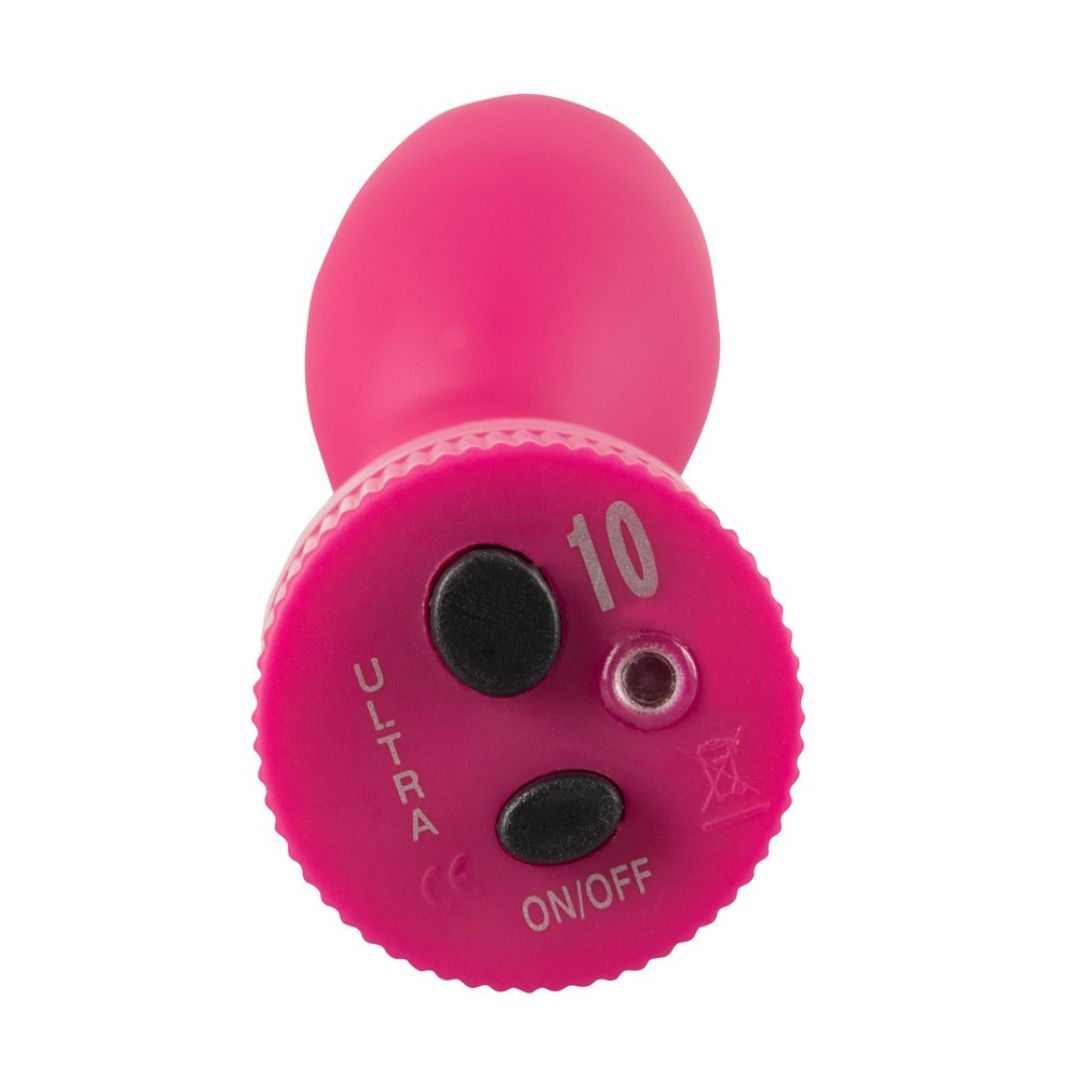Base rose d'un vibrateur. Deux boutons, le chiffre 10 et l'inscription ULTRA.