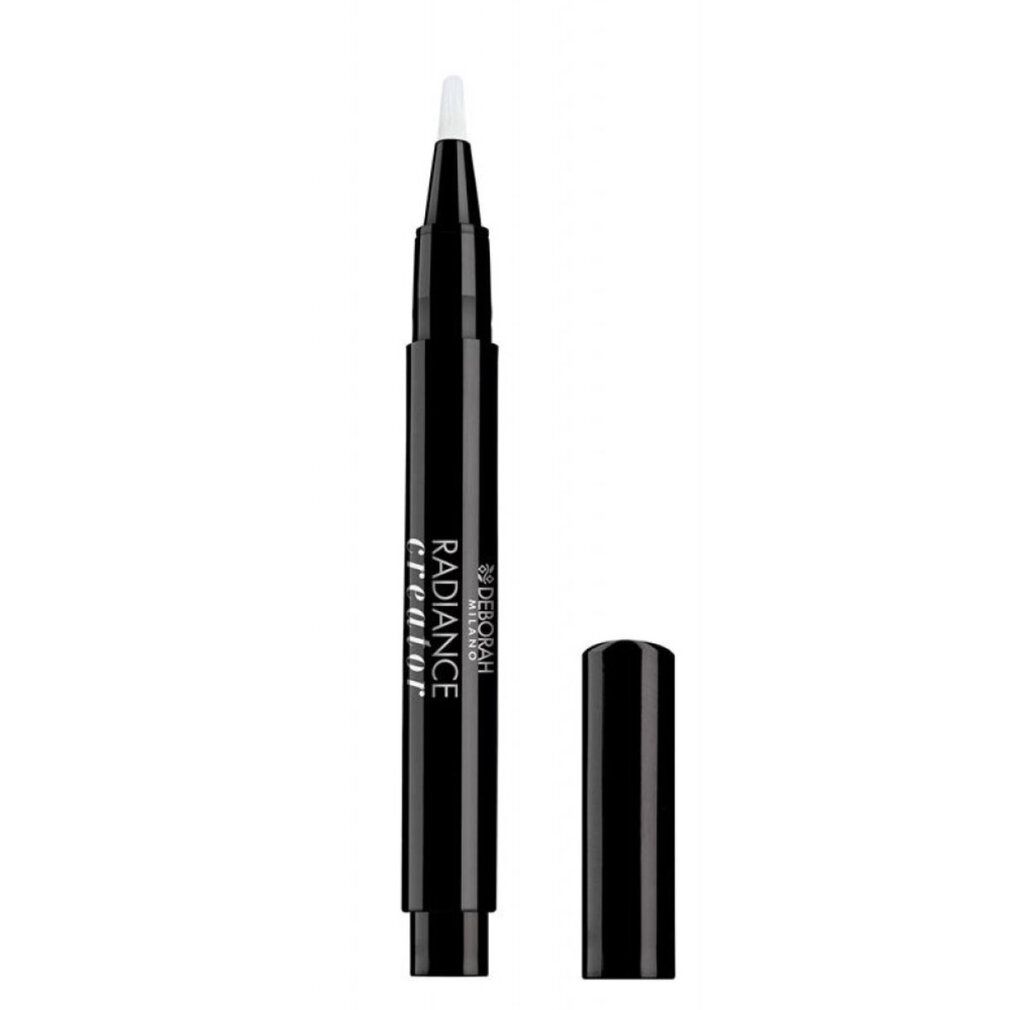 Stylo noir avec embout blanc et capuchon. Inscription : DEBORAH RADIANCE creator.