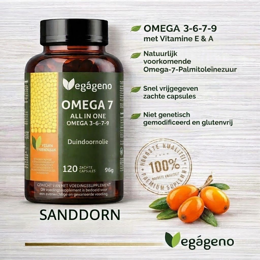 Vegageno Omega 7 capsules met duindoornolie, 120 stuks.