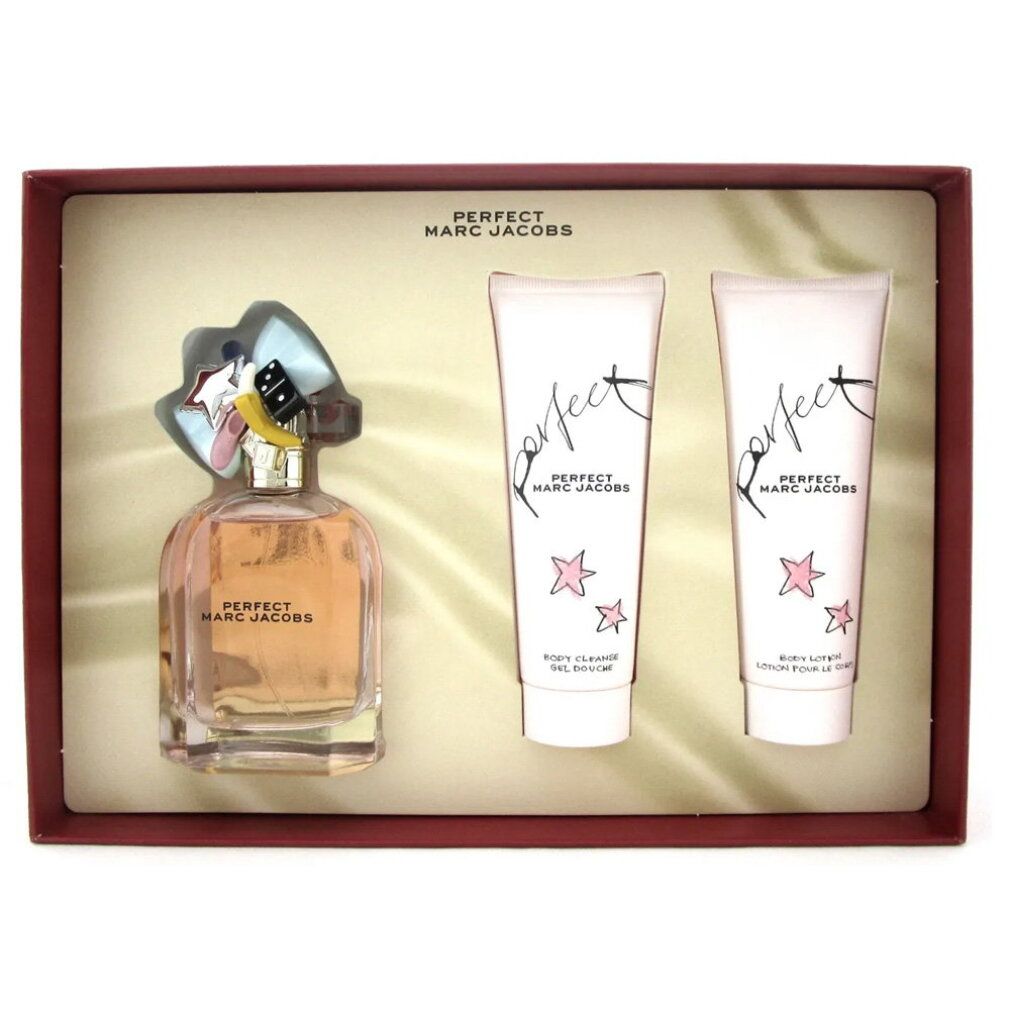 Coffret cadeau Marc Jacobs Perfect : flacon de parfum et deux produits de soin.