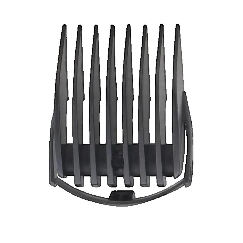 Guide de coupe gris pour tondeuse à cheveux. 9 dents. En plastique. Vue rapprochée.