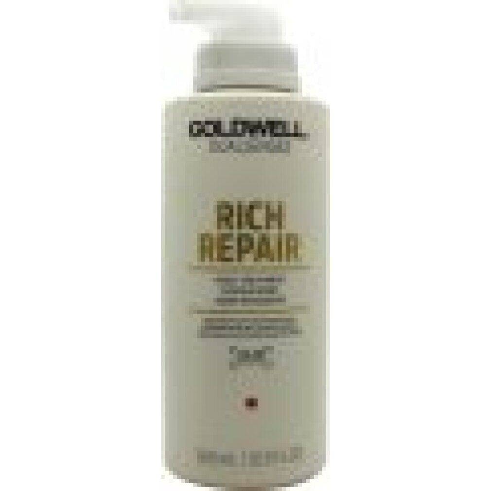 Goldwell Dualsenses Rich Repair 60 secondes. Flacon blanc avec pompe. Texte: Rich Repair, 500ml.
