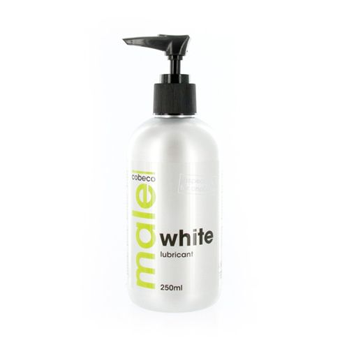 Lubrifiant Cobeco Male White dans une bouteille argentée avec pompe, 250ml.