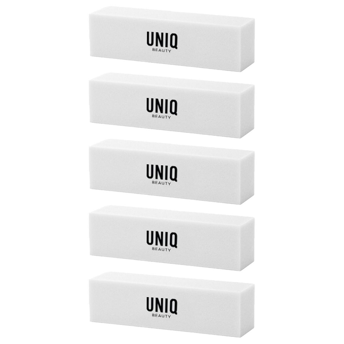 Cinq limes à polir les ongles blanches avec logo UNIQ BEAUTY noir.