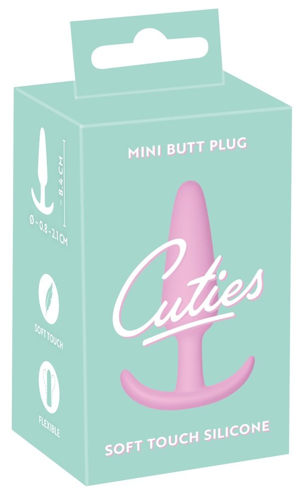 Verpakking voor een roze mini anale plug van soft-touch siliconen.