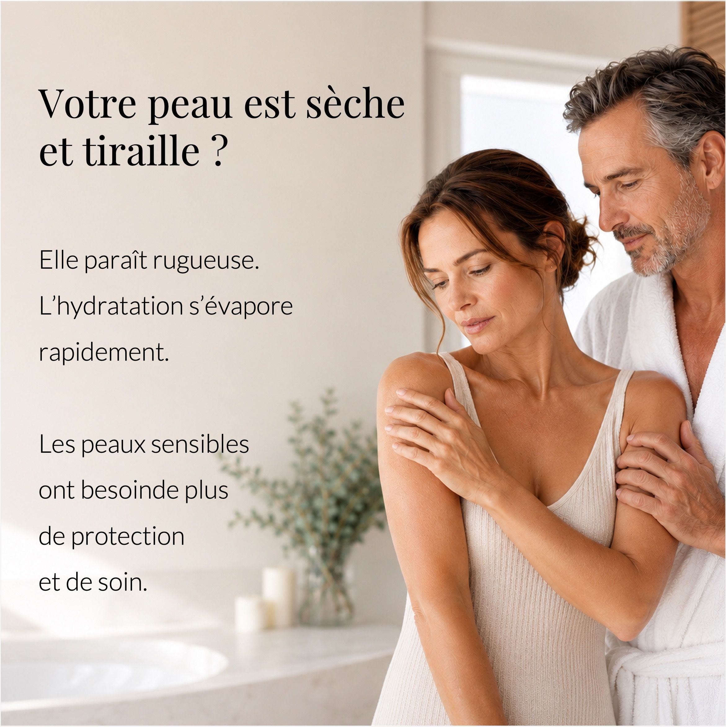 Homme et femme, femme touche son bras