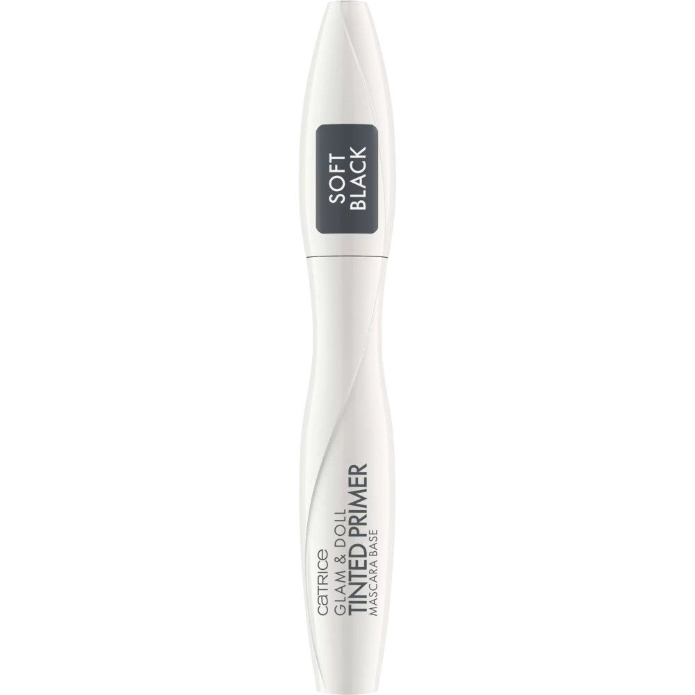 Base de mascara teintée Catrice Glam & Doll. Tube blanc avec inscription noire : Soft Black.
