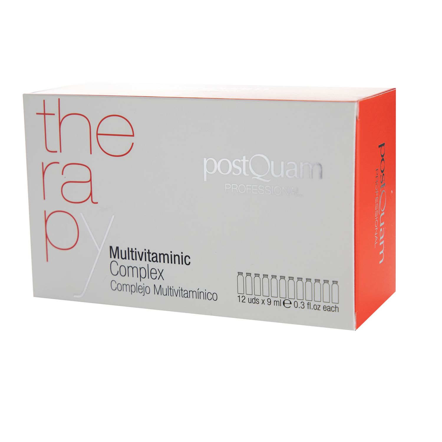 Witte doos met rode zijkant. Opschriften 'therapy' en 'postQuam'. Bevat 12 ampullen.