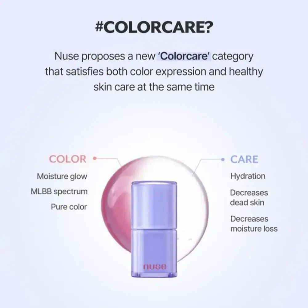 Productafbeelding met tekst: #COLORCARE? Nuse. Product in paarse verpakking.