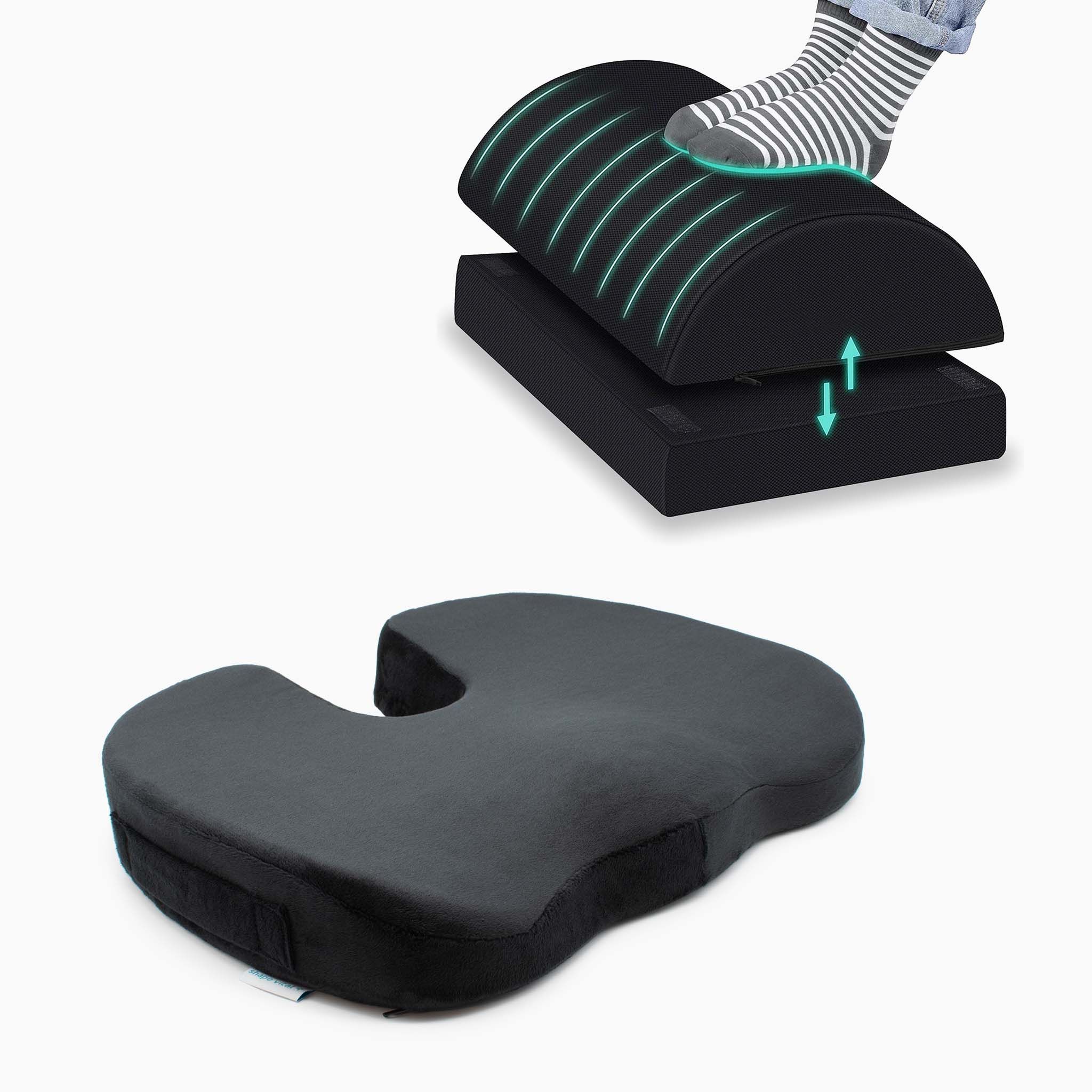 Ergonomisch zitkussen en verstelbare voetensteun van traagschuim.