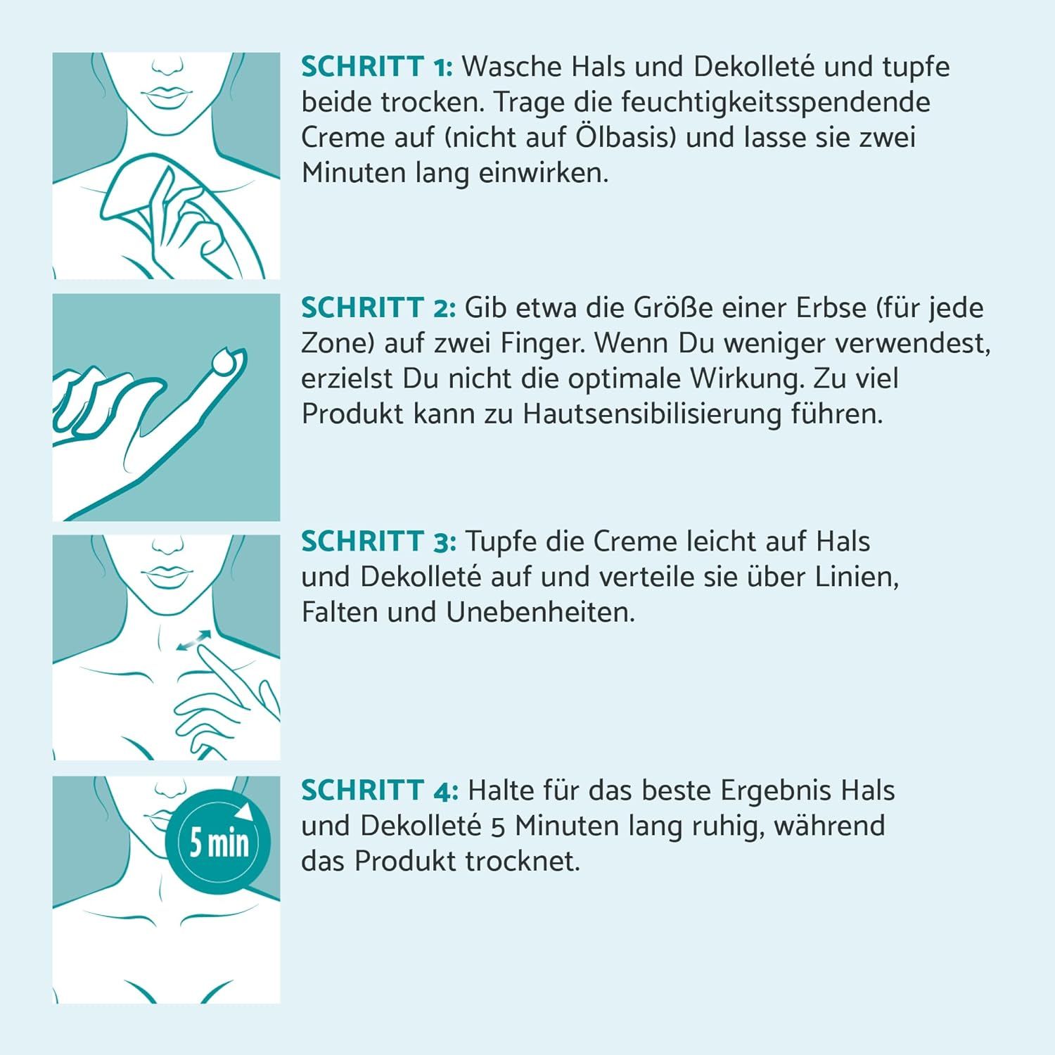 Étapes d'instructions. 4 images montrent l'application. Étape 4: Attendre 5 minutes.