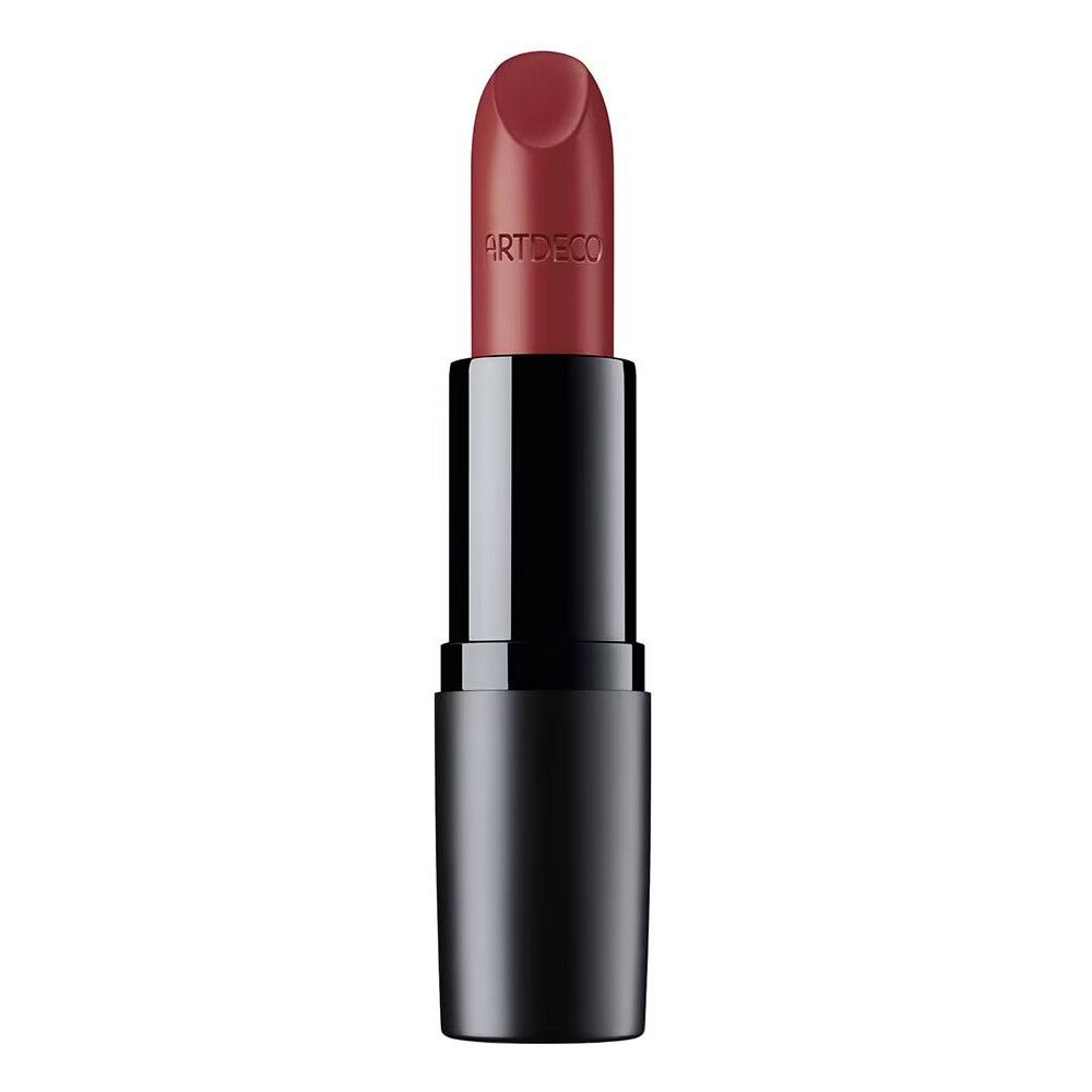 Rode lipstick in zwarte huls. Merk ARTDECO. Punt van de lipstick zichtbaar.