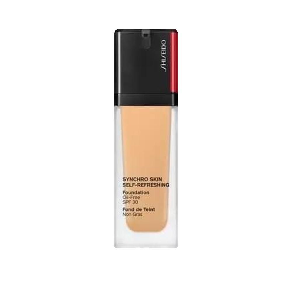 Flacon de fond de teint. Bouchon noir, flacon transparent. Inscription: Synchro Skin Self-Refreshing Foundation SPF 30.