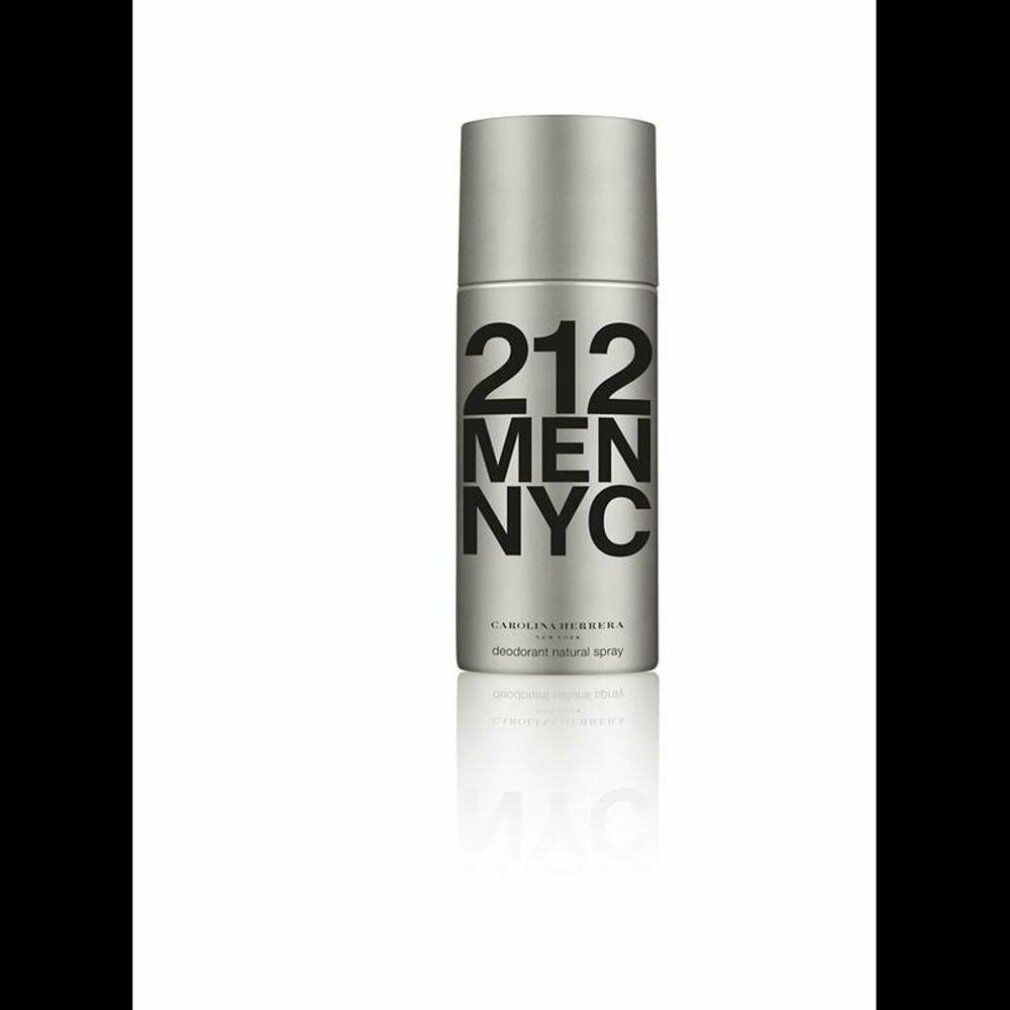 Spray déodorant argenté avec lettrage noir 212 MEN NYC. Marque Carolina Herrera. Deodorant Natural Spray.