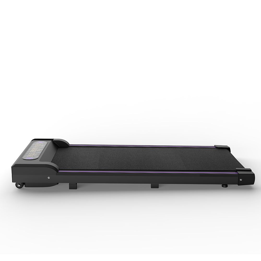 Opgevouwen zwart loopband met LED-display. Platte weergave.