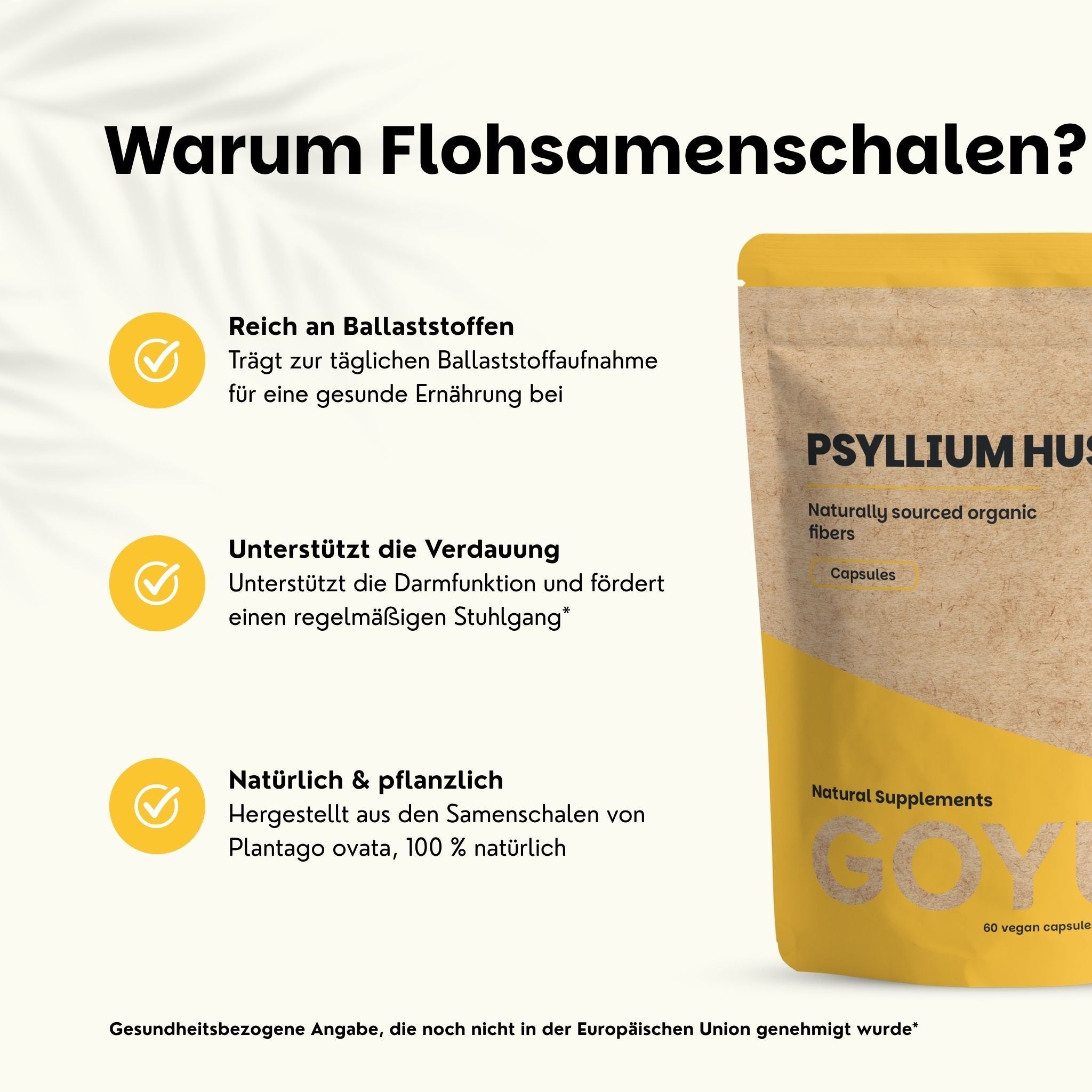 Zakje psyllium husk capsules, natuurlijk gewonnen, voor gezonde voeding.