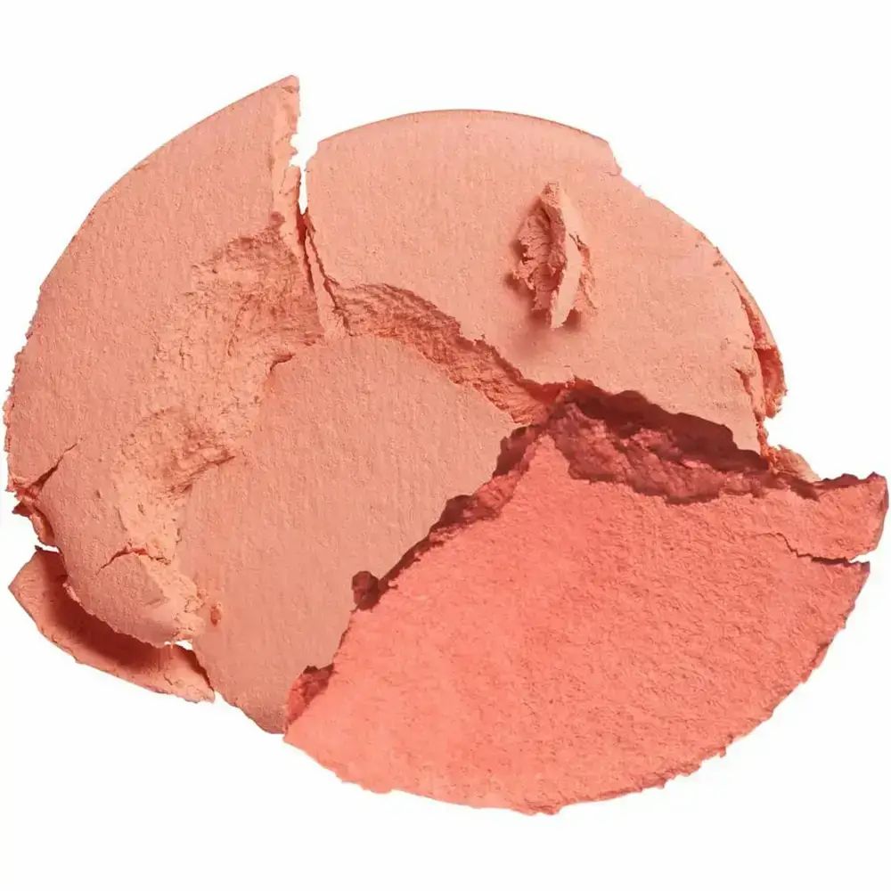 Tweekleurige blush, in twee delen gebroken. Lichte en donkerdere roze tinten.