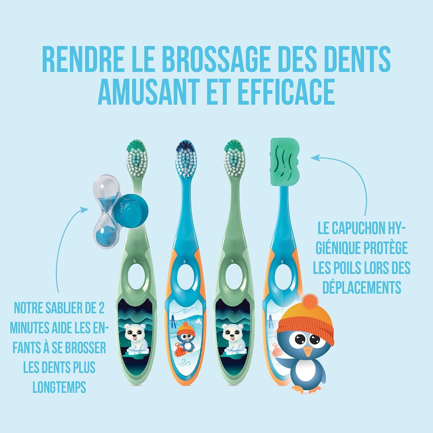 Brosses à dents Jordan pour enfants (3-5 ans) avec minuteur de 2 minutes et capuchon de voyage.