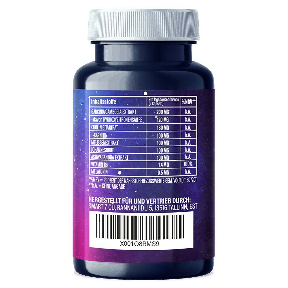 Arrière d'un pot avec tableau nutritionnel détaillé et informations du fabricant pour Enolenia Keto Night.