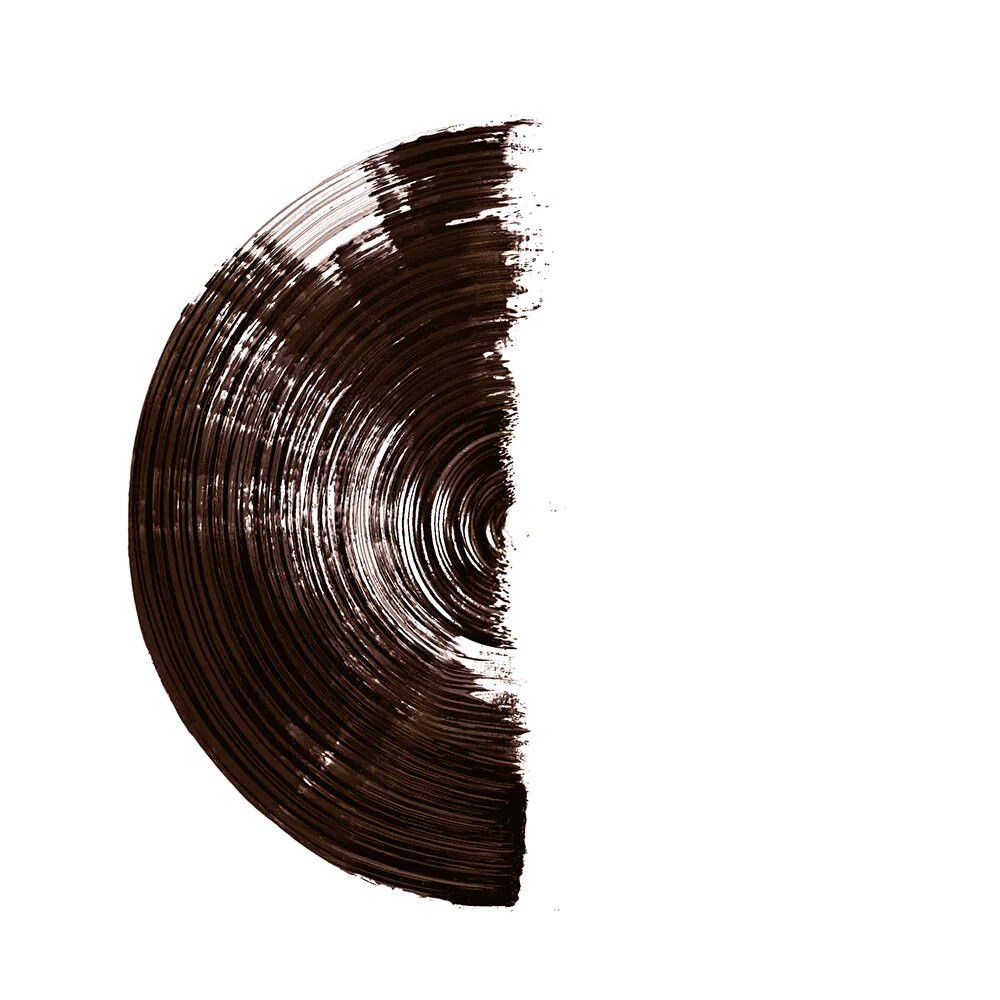 Demi-cercle de couleur mascara marron sur fond blanc. Texture visible.
