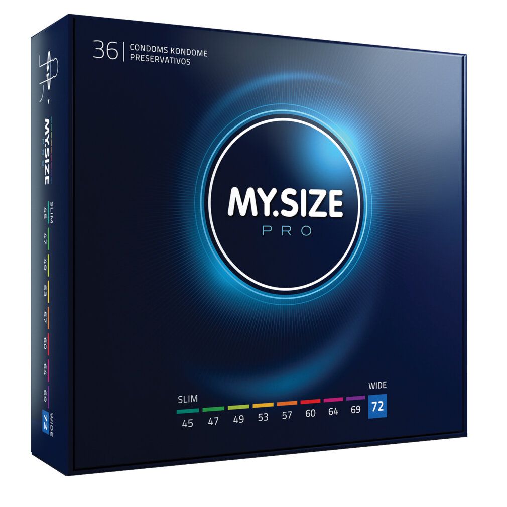 Emballage MY.SIZE PRO, taille 72. Gamme de tailles colorées. Emballage produit.